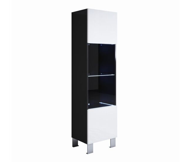 Vitrina salón comedor negro/blanco 40x29x177 1 puerta led luke v6 muebles bonitos
