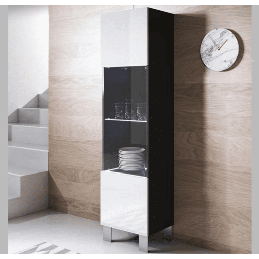 Vitrine Sala de estar e jantar PretoBranco 40x29x177 1 porta LED Luke V6 Muebles Bonitos