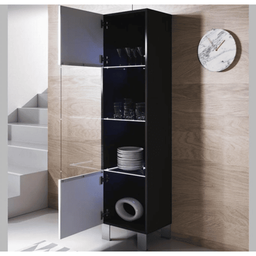 Vitrine Sala de estar e jantar PretoBranco 40x29x177 1 porta LED Luke V6 Muebles Bonitos