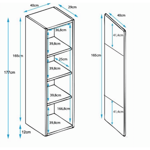 Vitrine Sala de estar e jantar PretoBranco 40x29x177 1 porta LED Luke V6 Muebles Bonitos