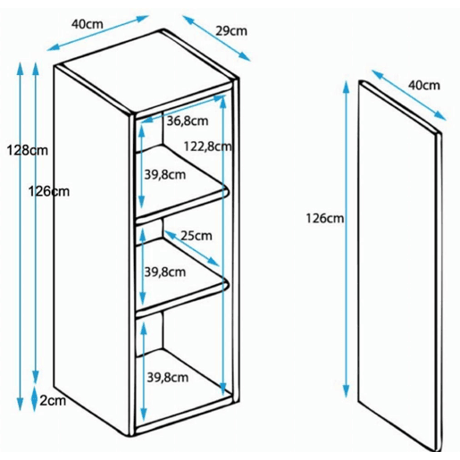 Vitrine Sala de estar e jantar PretoBranco 40x29x128 1 porta Luke V1 Muebles Bonitos