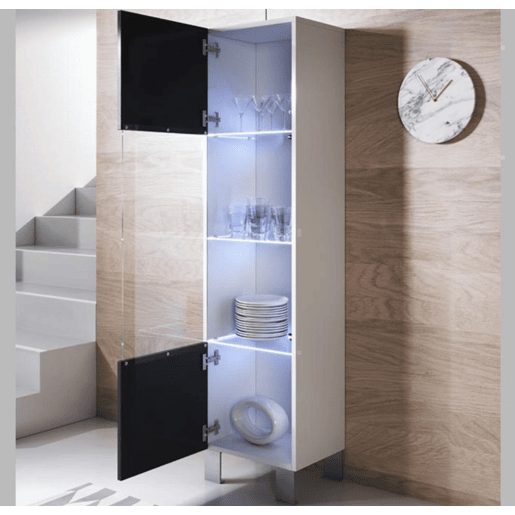 Vitrine Sala de estar e jantar BrancoPreto 40x29x177 1 porta LED Luke V6 Muebles Bonitos