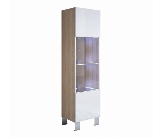 Vitrina salón comedor sonoma/blanco 40x29x177 1 puerta led luke v6 muebles bonitos