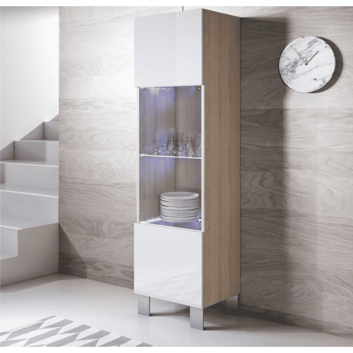 Vitrine Sala de estar e jantar SonomaBranco 40x29x177 1 porta LED Luke V6 Muebles Bonitos
