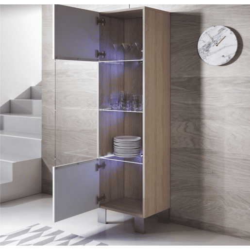 Vitrine Sala de estar e jantar SonomaBranco 40x29x177 1 porta LED Luke V6 Muebles Bonitos