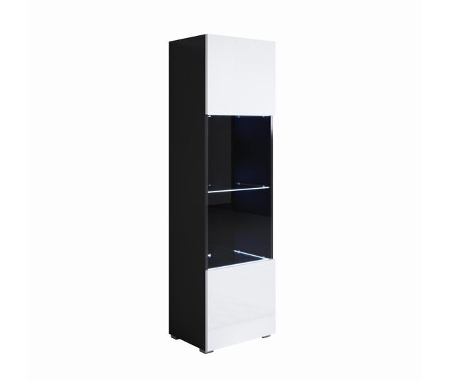 Vitrina salón comedor negro/blanco 40x29x167 1 puerta led luke v6 muebles bonitos