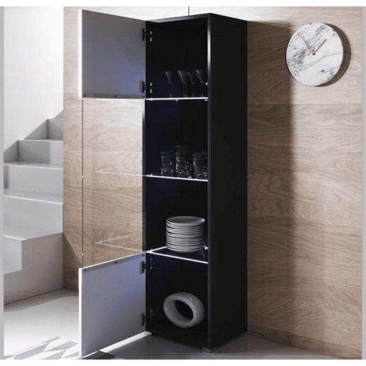Vitrine Sala de estar e jantar PretoBranco 40x29x167 1 porta LED Luke V6 Muebles Bonitos