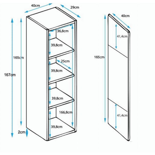 Vitrine Sala de estar e jantar PretoBranco 40x29x167 1 porta LED Luke V6 Muebles Bonitos