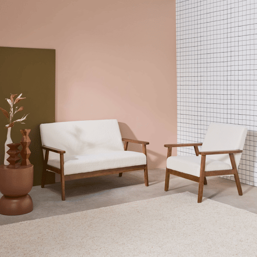 Sofá e poltrona em tecido boucle de 2 lugares, Isak boucle, Boucle branco, 114x69.5x73 cm