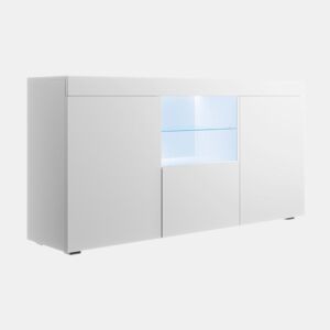 Aparador Sala de estar e jantar Branco 150x40x80 3 portas LED Natolia Muebles Bonitos