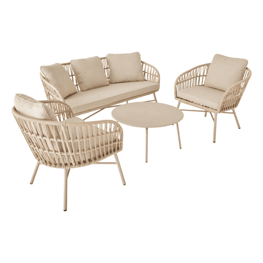 Conjunto de mobiliário de jardim de corda com 4 lugares, Vatuo, Beige, 146x70x76 cm