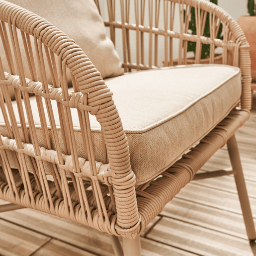 Conjunto de mobiliário de jardim de corda com 4 lugares, Vatuo, Beige, 146x70x76 cm