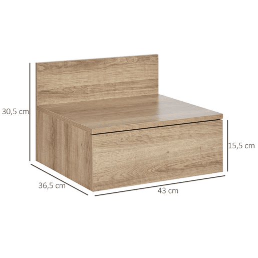 HOMCOM 2 Mesas de Cabeceira Flutuante Conjunto de 2 Mesas de Cabeceira de Parede com Gaveta de Armazenamento para Dormitório 43x36,5x30,5 cm Madeira