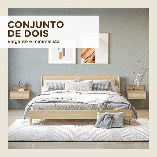 HOMCOM 2 Mesas de Cabeceira Flutuante Conjunto de 2 Mesas de Cabeceira de Parede com Gaveta de Armazenamento para Dormitório 43x36,5x30,5 cm Madeira