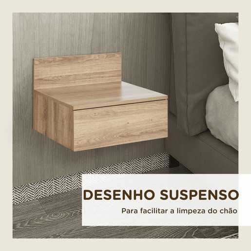 HOMCOM 2 Mesas de Cabeceira Flutuante Conjunto de 2 Mesas de Cabeceira de Parede com Gaveta de Armazenamento para Dormitório 43x36,5x30,5 cm Madeira