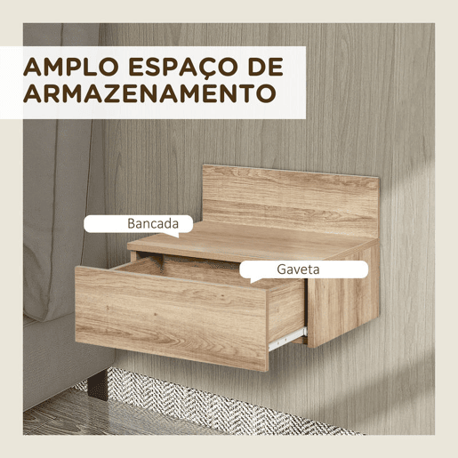 HOMCOM 2 Mesas de Cabeceira Flutuante Conjunto de 2 Mesas de Cabeceira de Parede com Gaveta de Armazenamento para Dormitório 43x36,5x30,5 cm Madeira