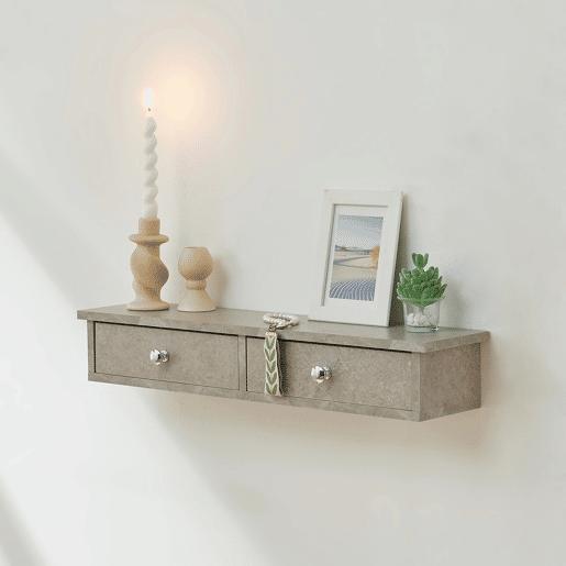 Prateleira de parede Geeste com 2 gavetas 60x15x10cm Aspeto de betão claro en.casa