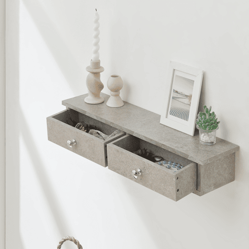 Prateleira de parede Geeste com 2 gavetas 60x15x10cm Aspeto de betão claro en.casa
