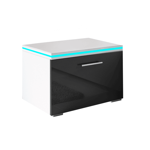 Mesa de cabeceira Quarto de dormir BrancoPreto 50x45x36,5 1 gaveta LED Victoria Muebles Bonitos