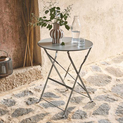 Mesa de jardim bistrô dobrável em metal 60cm, 2 lugares, Emilia, Verde caqui, 60x60x71 cm