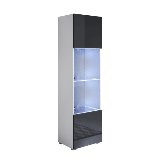 Vitrine Sala de estar e jantar BrancoPreto 40x29x167 1 porta LED Luke V6 Muebles Bonitos