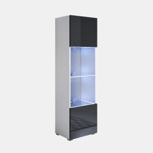 Vitrine Sala de estar e jantar BrancoPreto 40x29x167 1 porta LED Luke V6 Muebles Bonitos