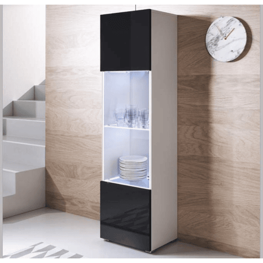 Vitrine Sala de estar e jantar BrancoPreto 40x29x167 1 porta LED Luke V6 Muebles Bonitos