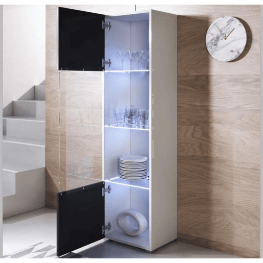 Vitrine Sala de estar e jantar BrancoPreto 40x29x167 1 porta LED Luke V6 Muebles Bonitos