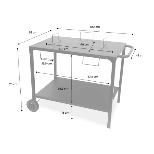 Mesa de prancha assadora modular, Aparador ajustável para plancha, Preto, 100x65.5x76 cm