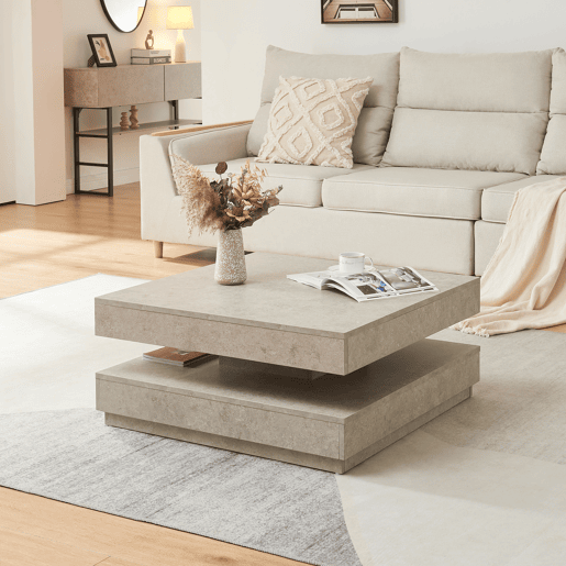 Mesa de centro Florenz tampo giratório 76x76x38 cm Aspeto betão claro en.casa