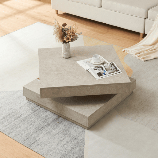 Mesa de centro Florenz tampo giratório 76x76x38 cm Aspeto betão claro en.casa