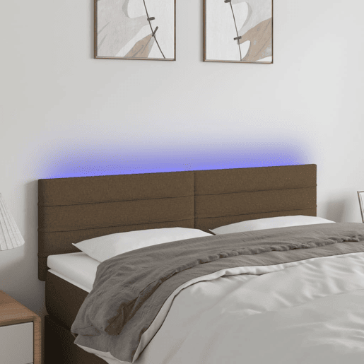 vidaXL Cabeceira de cama c luzes LED tecido 144x5x7888 cm castanho vidaXL Cabeceira de cama c luzes LED tecido 144x5x7888 cm castanho
