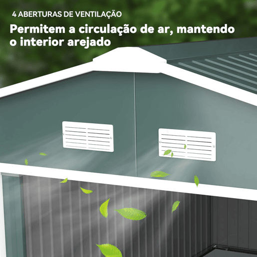 Outsunny Caseta de Jardim Exterior, 12,4 m² 340x386x200 cm Abrigo Metálico de Jardim com Portas Duplas com Fechadura, Kit de Fundação e Ventilação para Armazenamento de Bicicletas Verde
