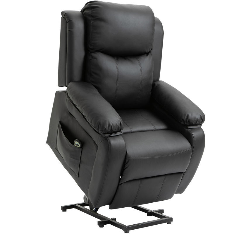 Homcom sillón relax eléctrico reclinable levanta personas, sillón elevador, con respaldo alto, control remoto, reposapiés, acolchado grueso, tapizado en pu, bolsillos laterales, negro