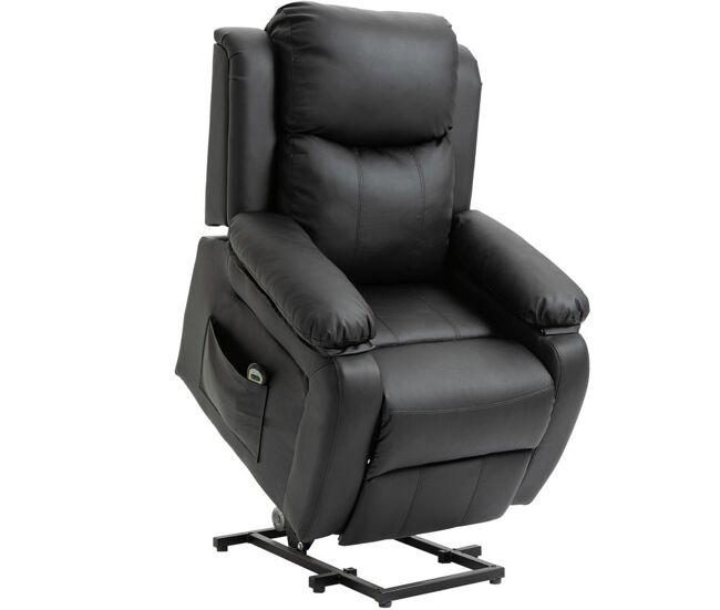 Homcom sillón relax eléctrico reclinable levanta personas, sillón elevador, con respaldo alto, control remoto, reposapiés, acolchado grueso, tapizado en pu, bolsillos laterales, negro