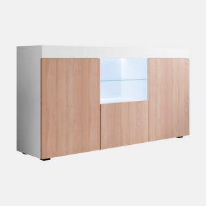 Aparador Sala de estar e jantar BrancoSonoma 150x40x80 3 portas LED Natolia Muebles Bonitos
