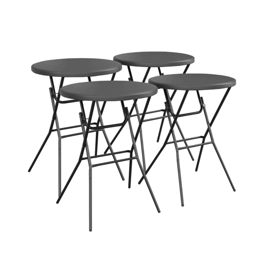 Mesas de recepção, mesas altas dobráveis de aço, set de 4, Gala x4, Cinza escuro, 81x81x110 cm