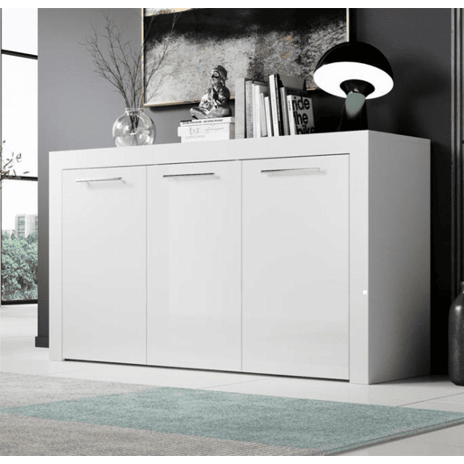 Aparador Sala de estar e jantar Branco 144x42x80 3 portas Nelia Muebles Bonitos