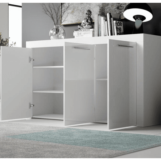 Aparador Sala de estar e jantar Branco 144x42x80 3 portas Nelia Muebles Bonitos