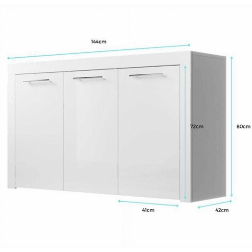 Aparador Sala de estar e jantar Branco 144x42x80 3 portas Nelia Muebles Bonitos