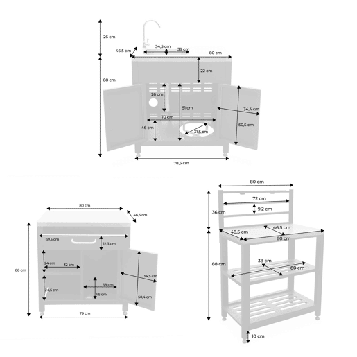 Cozinha externa 6 módulos aço inoxidável, Grimaud 6 modules, Preto, 52.5x80x114 cm Cozinha externa 6 módulos aço inoxidável, Grimaud 6 modules, Preto, 52.5x80x114 cm