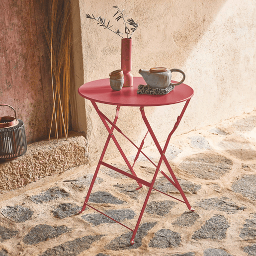 Mesa de jardim bistrô dobrável em metal 60cm, 2 lugares, Emilia, Terracota, 60x60x71 cm
