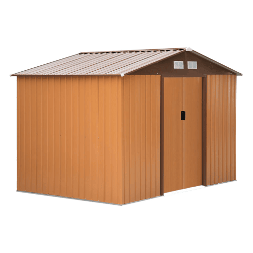 Outsunny Abrigo de Jardim Exterior 4,83m² 277x195x192cm Abrigo de Jardim Metálico para Armazenamento de Ferramentas com Base de Reforço Incluída e 4 Janelas Marrom