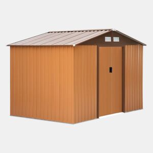 Outsunny Abrigo de Jardim Exterior 4,83m² 277x195x192cm Abrigo de Jardim Metálico para Armazenamento de Ferramentas com Base de Reforço Incluída e 4 Janelas Marrom