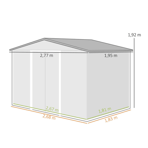 Outsunny Abrigo de Jardim Exterior 4,83m² 277x195x192cm Abrigo de Jardim Metálico para Armazenamento de Ferramentas com Base de Reforço Incluída e 4 Janelas Marrom