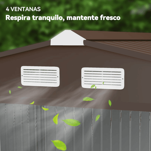 Outsunny Abrigo de Jardim Exterior 4,83m² 277x195x192cm Abrigo de Jardim Metálico para Armazenamento de Ferramentas com Base de Reforço Incluída e 4 Janelas Marrom