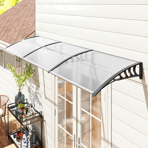 Outsunny Marquise para Portas e Janelas 295x90 cm Marquise com Proteção para Sol e Chuva com Painéis de Policarbonato e Liga de Alumínio Transparente