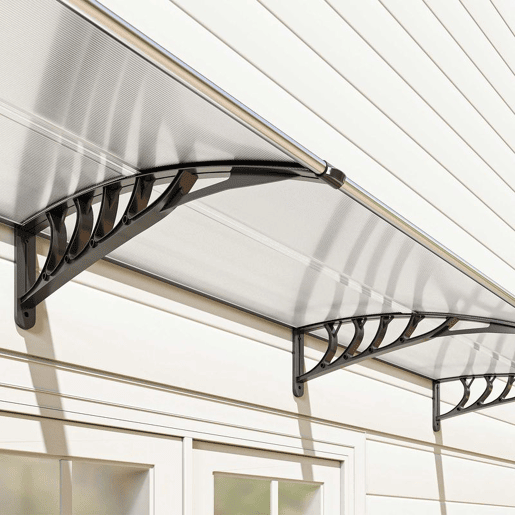 Outsunny Marquise para Portas e Janelas 295x90 cm Marquise com Proteção para Sol e Chuva com Painéis de Policarbonato e Liga de Alumínio Transparente