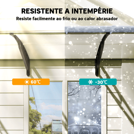 Outsunny Marquise para Portas e Janelas 295x90 cm Marquise com Proteção para Sol e Chuva com Painéis de Policarbonato e Liga de Alumínio Transparente