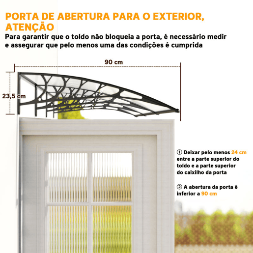 Outsunny Marquise para Portas e Janelas 295x90 cm Marquise com Proteção para Sol e Chuva com Painéis de Policarbonato e Liga de Alumínio Transparente
